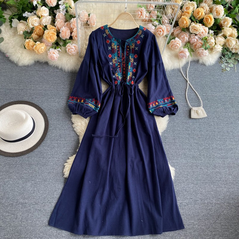 Simple Embroidered Long Sleeve Dress  10962