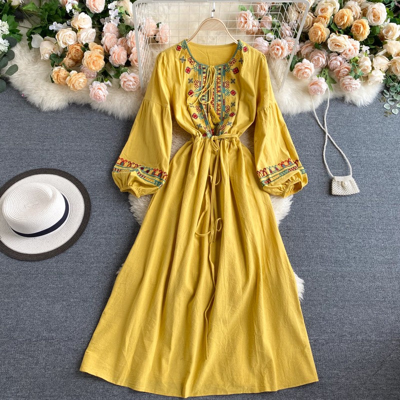 Simple Embroidered Long Sleeve Dress  10962