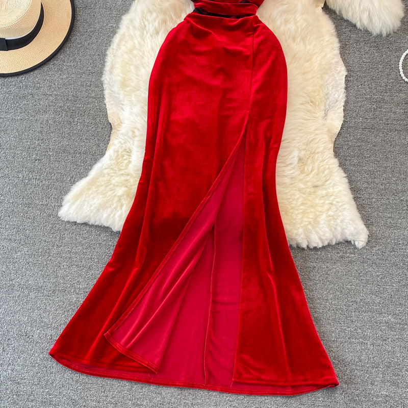 Sexy Velvet Long Dress Fashion Dress  10935
