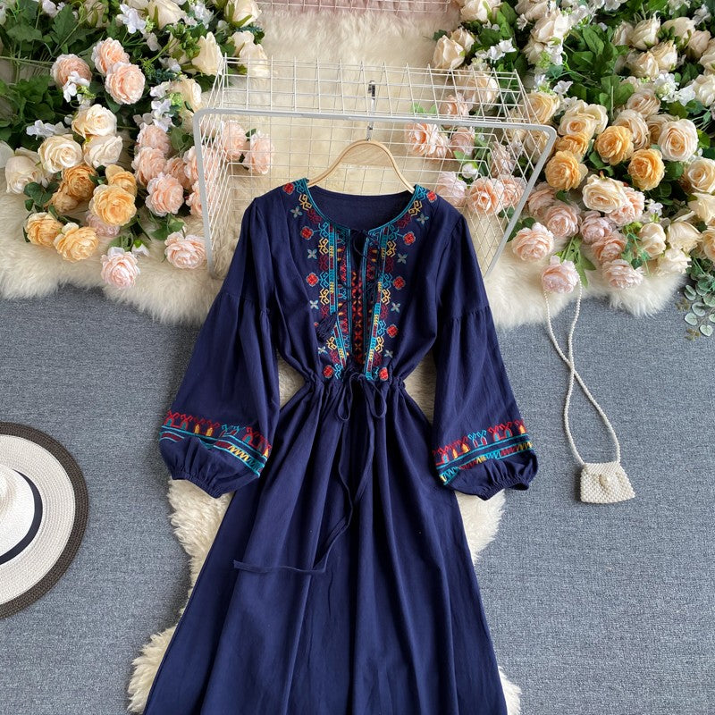 Simple Embroidered Long Sleeve Dress  10962