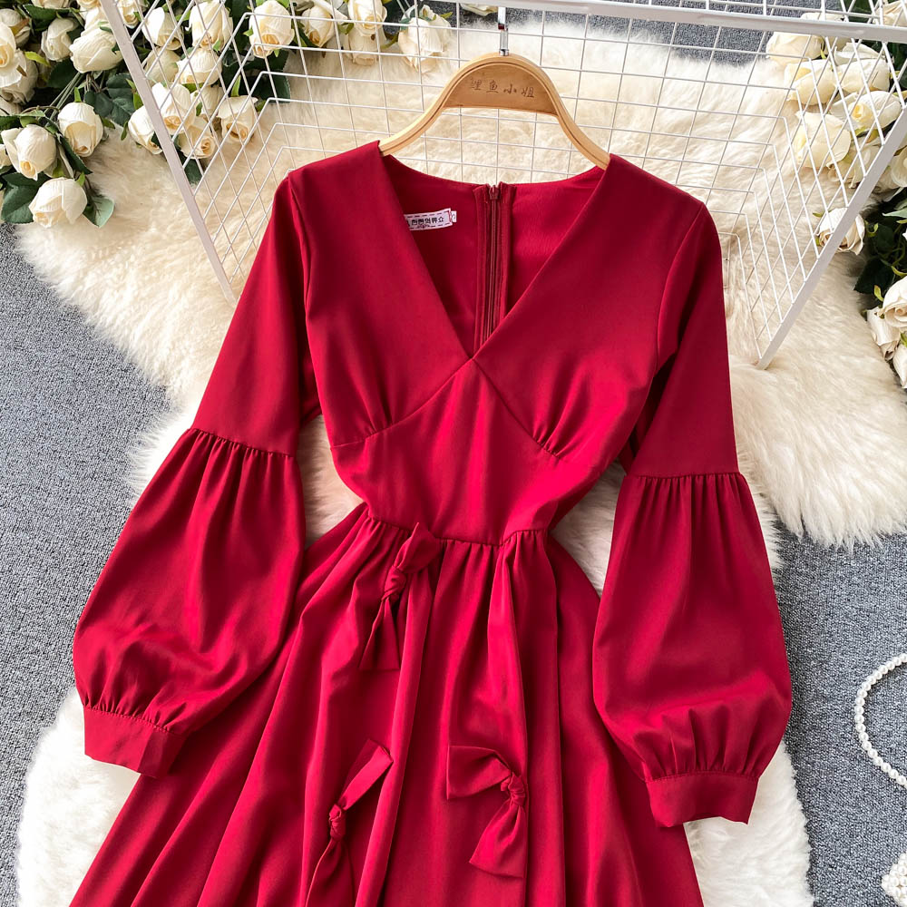 Cute V Neck Long Sleeve Dress A Line Fashion Dress  10850