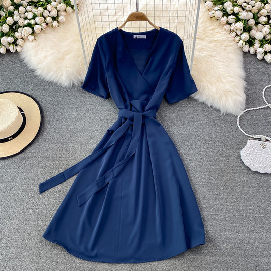 Simple V Neck Short Dress Fashion Dress  10865