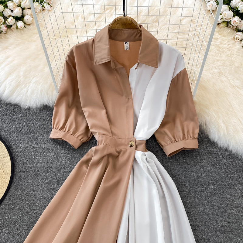 Schicke Kontrastfarbe Kurzarmkleid 10769