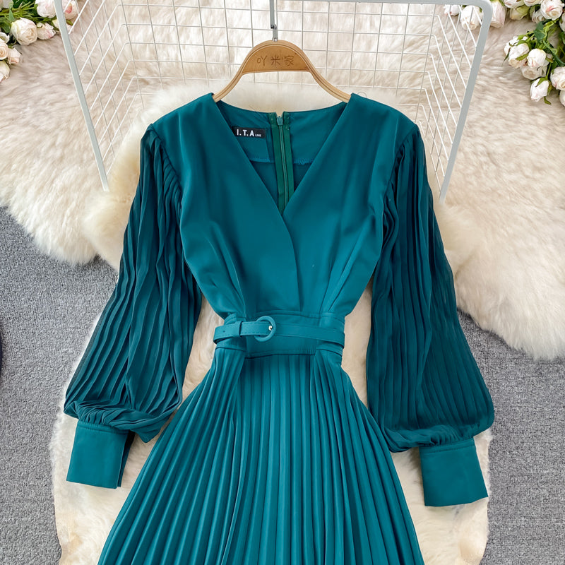 Elegant V Neck Long Sleeve Dress A Line Fashion Dress  10913