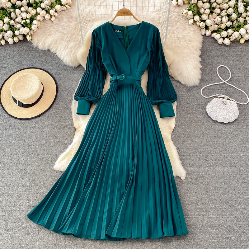 Elegant V Neck Long Sleeve Dress A Line Fashion Dress  10913