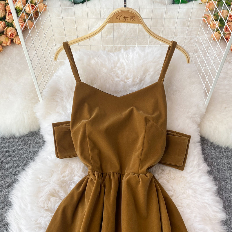 Cute Bow Velvet Backless Dress Fashion Dress  10848