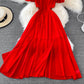 Red Chiffon A Line Short Dress Fashion Dress  10762