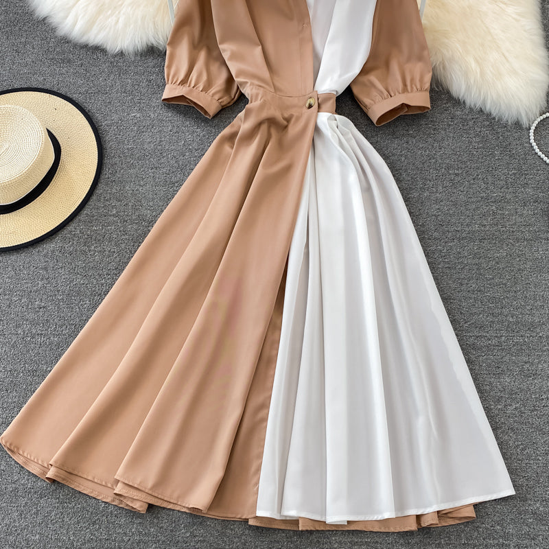 Schicke Kontrastfarbe Kurzarmkleid 10769
