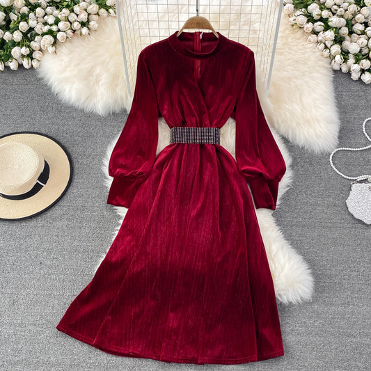 Elegant Velvet Long Sleeve Dress Fashion Dress  10849