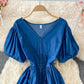 Simple V Neckline Denim Dress A Line Fashion Dress  10836