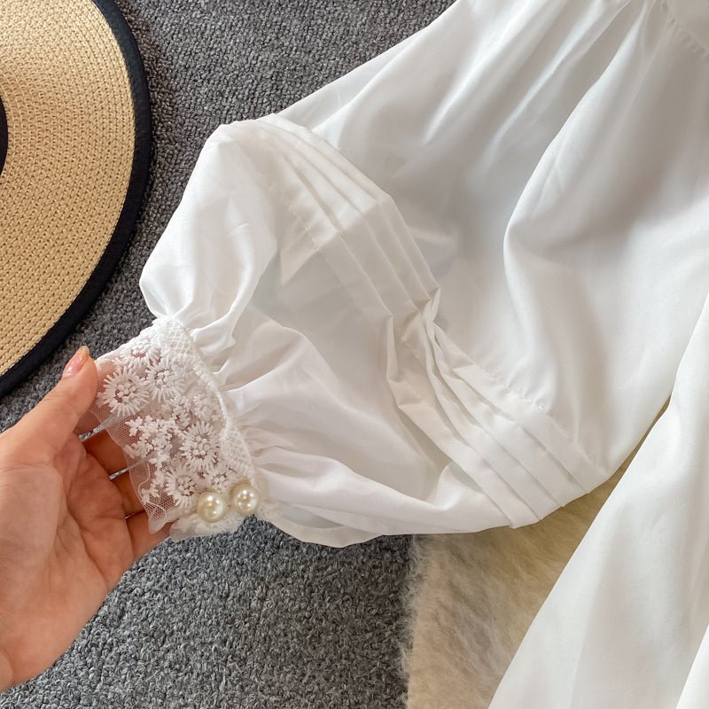 Süßes Spitzenkleid mit langen Ärmeln Modekleid 10744