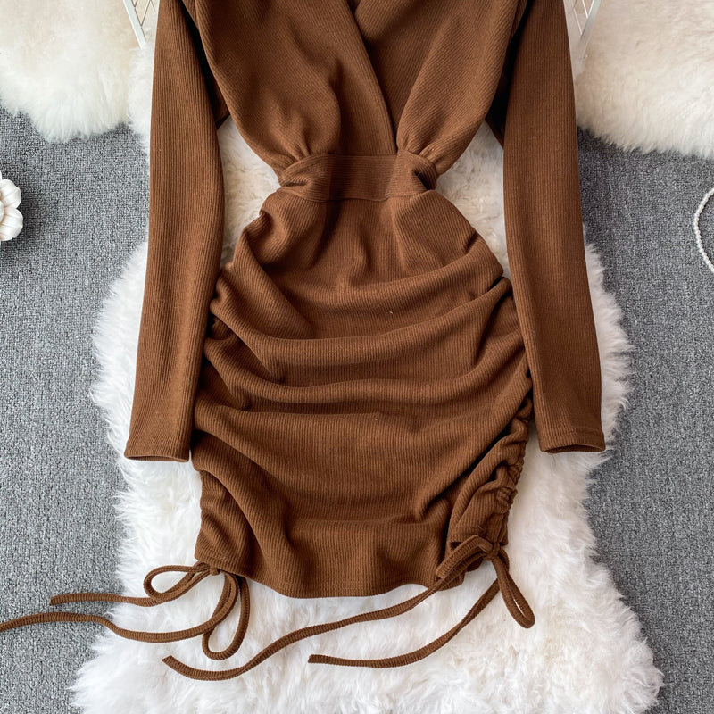 Sexy Langarmkleid mit V-Ausschnitt Modekleid 10842 