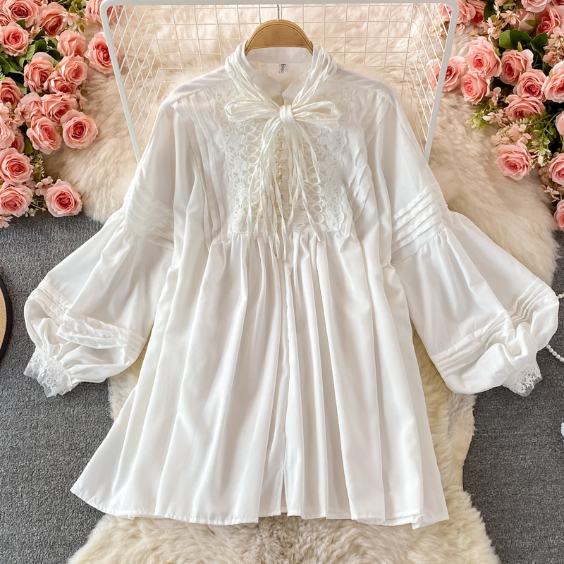 Süßes Spitzenkleid mit langen Ärmeln Modekleid 10744