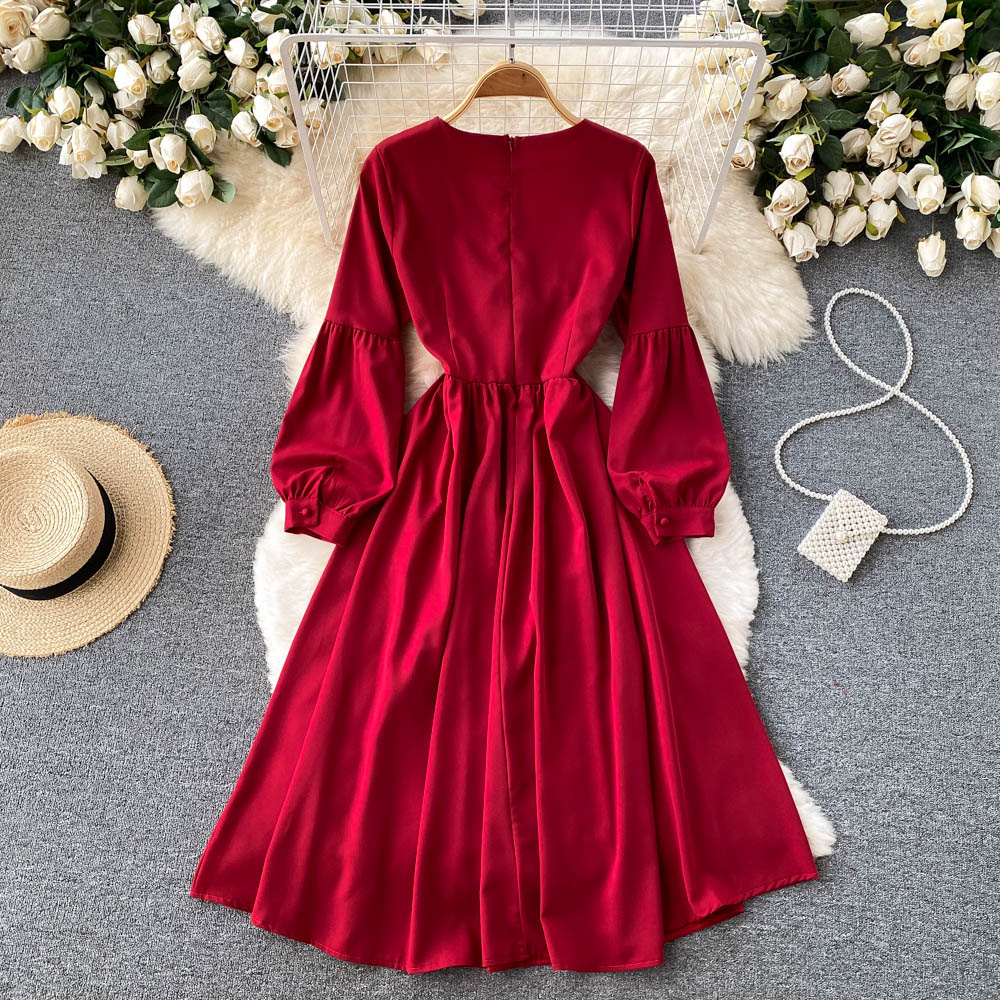 Cute V Neck Long Sleeve Dress A Line Fashion Dress  10850