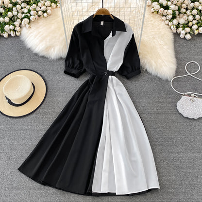 Schicke Kontrastfarbe Kurzarmkleid 10769