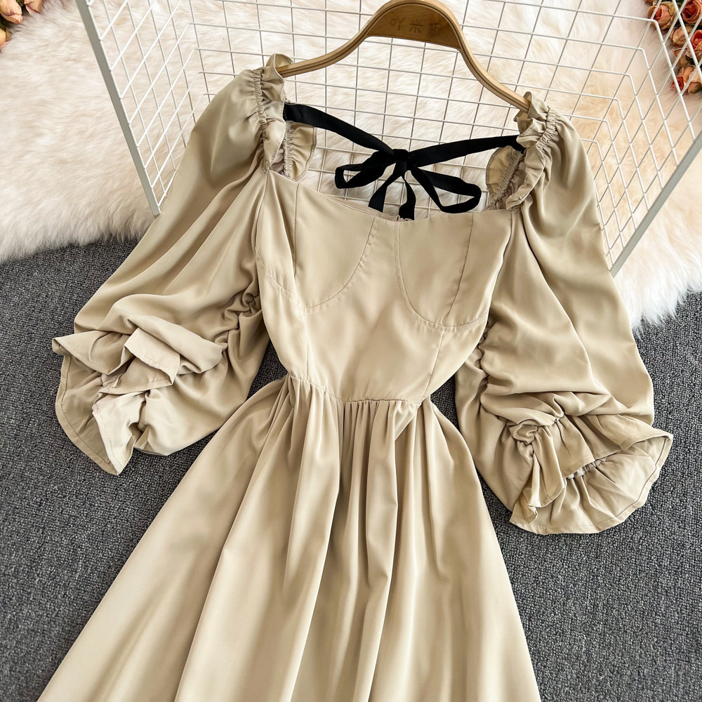 Cute Bow Puff Sleeve Dress  10724