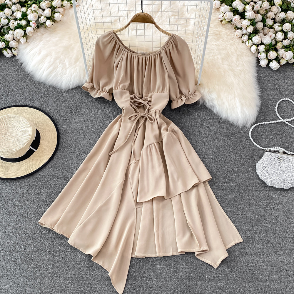 Einfaches Schnürkleid mit unregelmäßigem Kleid 10738