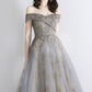 Gray tulle sequins long prom dress evening dress  10639