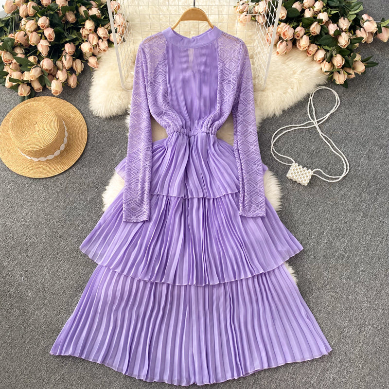 A Line Chiffon Lace Long Sleeve Dress Fashion Dress  10720