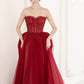 Burgundy tulle beads long prom dress evening dress  10604