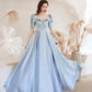 Cute satin long prom dress blue evening dress  10531