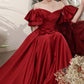 Burgundy satin long prom dress A line evening dress  10601
