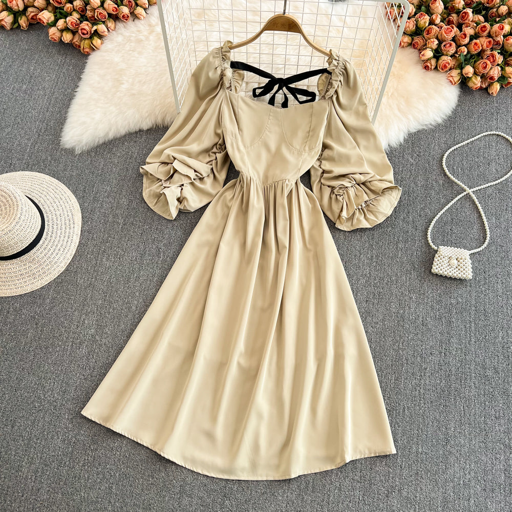 Cute Bow Puff Sleeve Dress  10724