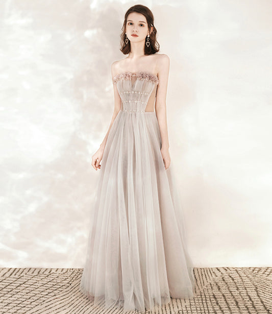 Cute tulle long A line prom dress evening dress  10544