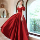 Langes A-Linien-Abschlussballkleid aus rotem Satin, rotes Abendkleid 10529