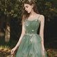 Green tulle lace long prom dress A line evening dress  10419
