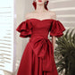 Burgundy satin long prom dress A line evening dress  10601