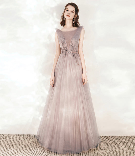 Cute tulle long A line prom dress evening dress  10543