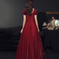 Burgundy satin long prom dress A line evening gown  10502