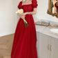 Langes Ballkleid aus rotem Tüll Abendkleid in A-Linie 10602