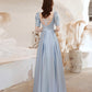 Cute satin long prom dress blue evening dress  10531