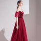 Bugundy velet tulle long prom dress A line evening dress  10553