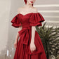 Burgundy satin long prom dress A line evening dress  10601