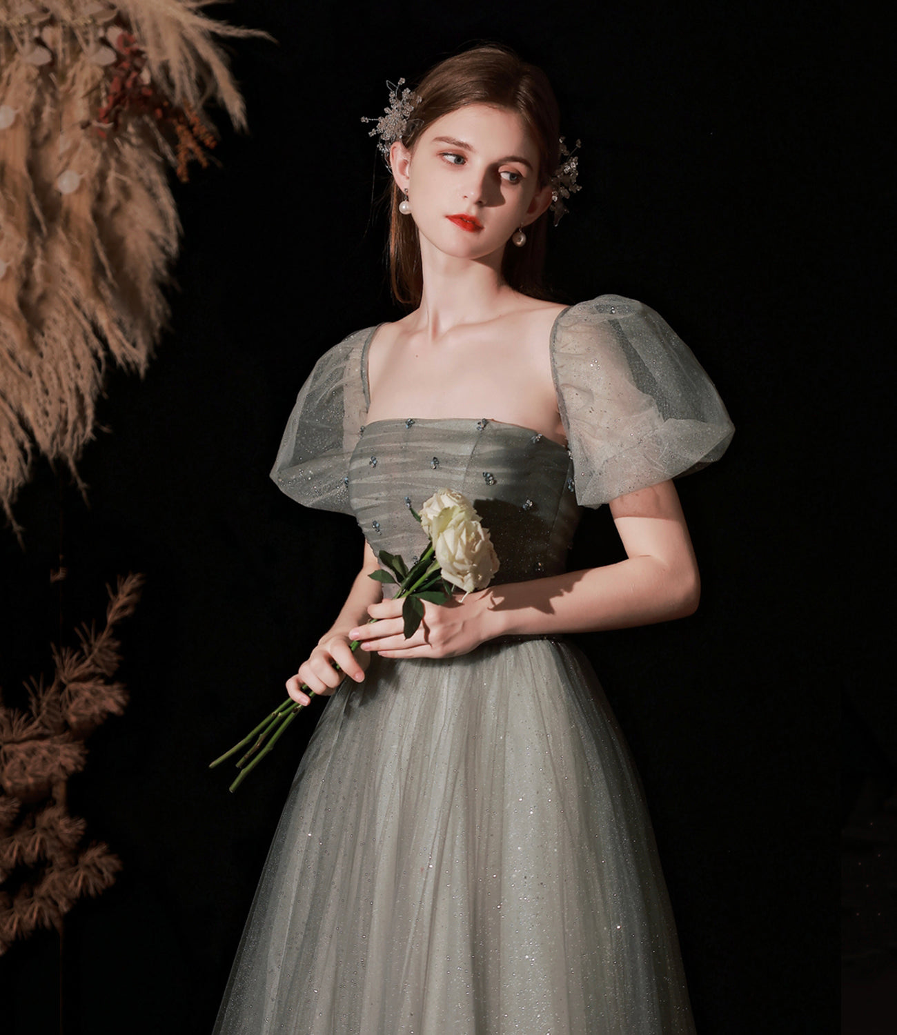 Cute tulle long prom dress A line evening gown  10372