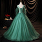 Green tulle long A line prom dress green evening dress  10635
