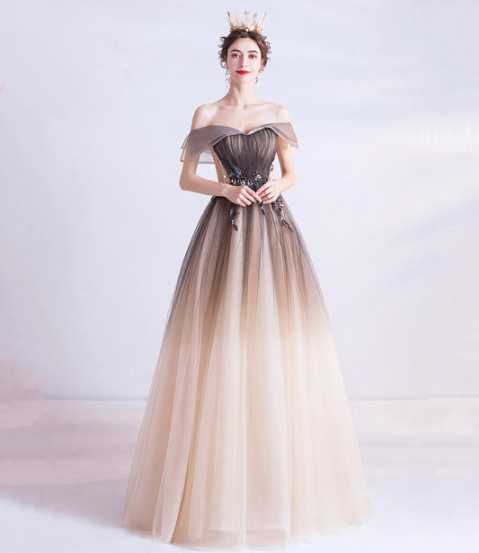 Cute tulle sequins long prom dress evening dress  10470