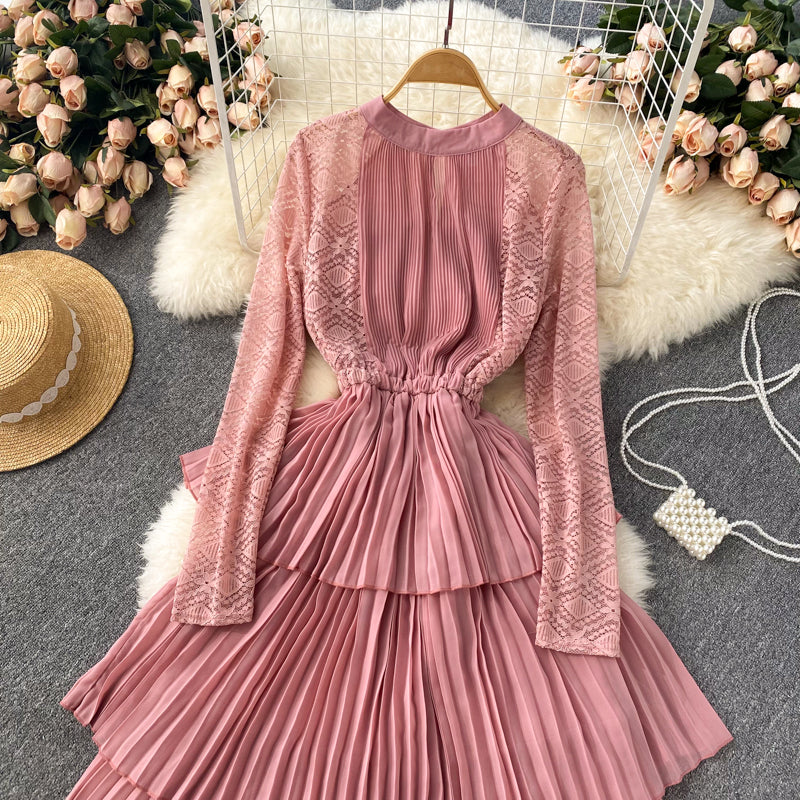 A-Linie Chiffon-Spitze Langarmkleid Fashion Dress 10720 