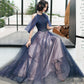 Blue tulle sequins long prom dress blue evening dress  10497