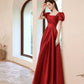 Langes A-Linien-Abschlussballkleid aus rotem Satin, rotes Abendkleid 10529