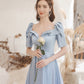 Cute satin long prom dress blue evening dress  10531