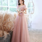 Cute tulle long prom dress pink A line evening dress  10524