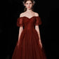 Burgundy tulle long prom dress A line evening gown  10439