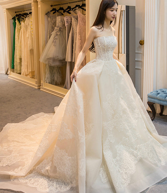 Champagne tulle lace long ball gown dress formal gown  10367