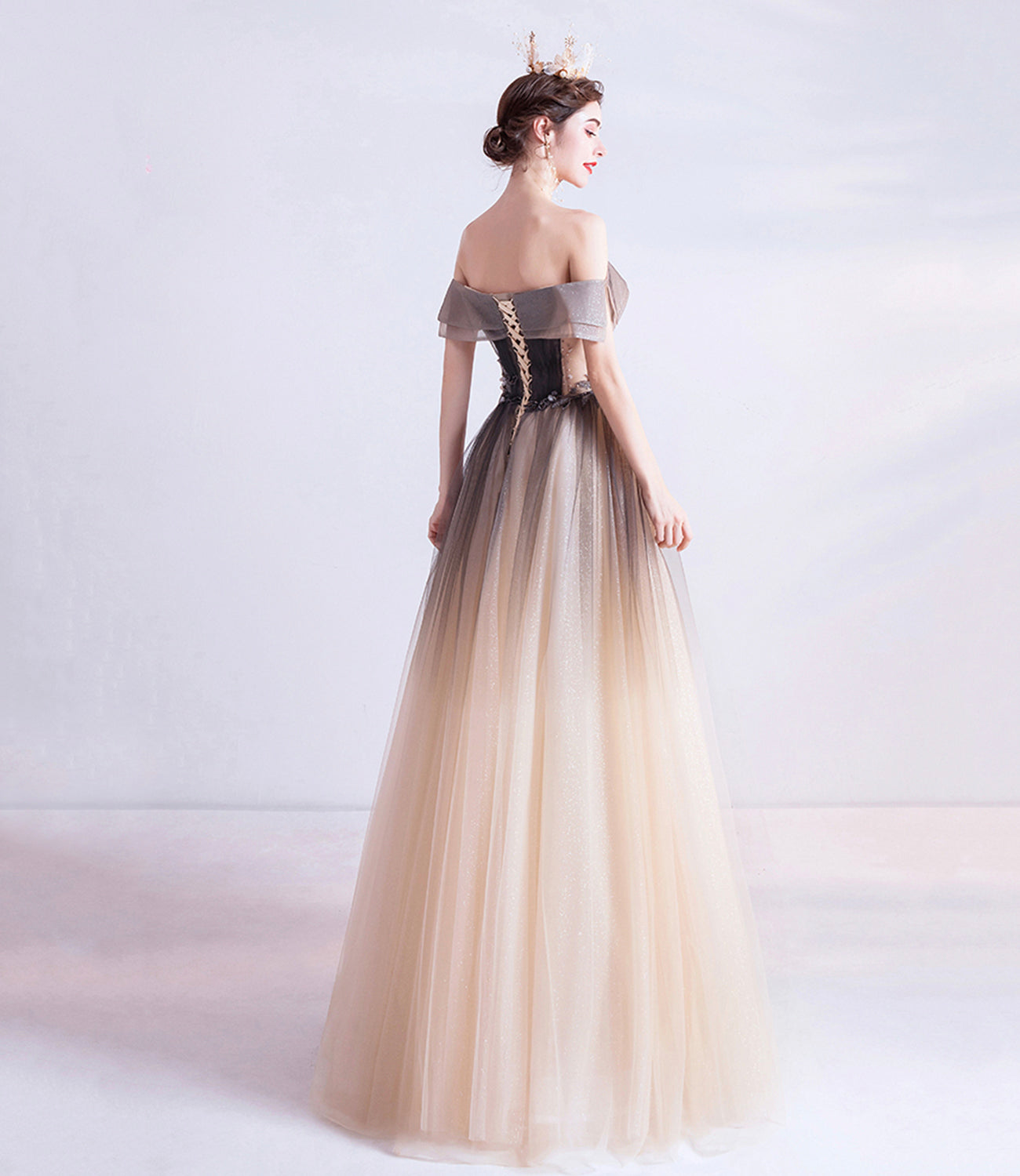 Cute tulle sequins long prom dress evening dress  10470