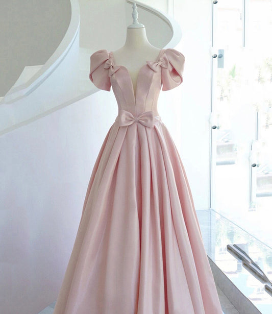 Pink satin long prom dress pink evening dress  10311