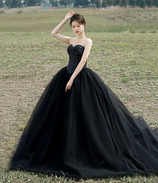 Black tulle long ball gown dress evening gown  10305